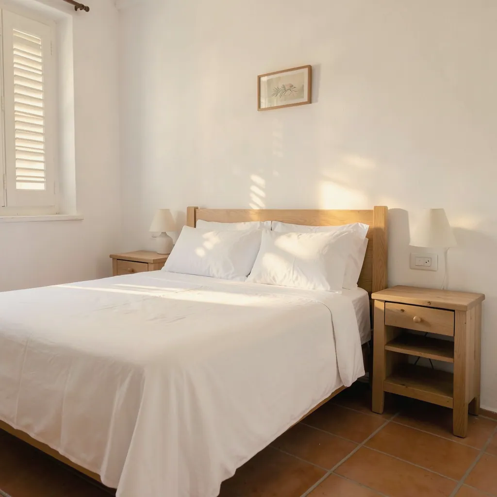 Dormitorio principal: Dormitorio con la cama de matrimonio recién hecha con ropa blanca
